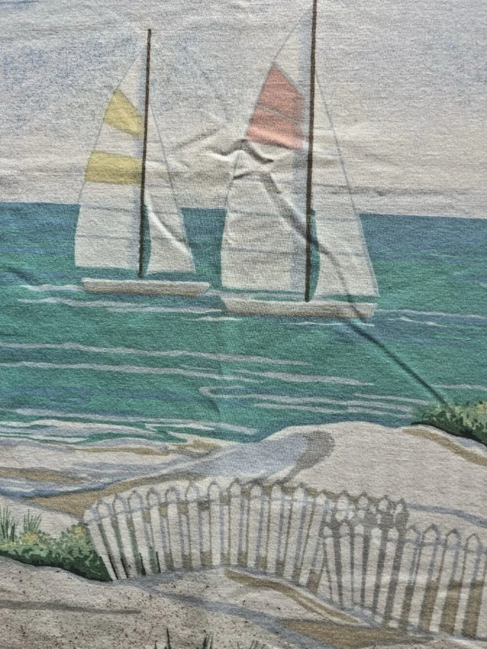 SPRINGS Pillowcase PAIR Standard Beach House Sailboats Ocean Sea Oats 50% Cotton